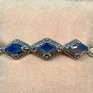 Carolyn Pollack Dark Blue Agate Kite-Set 3-Stone Sterling Silver Cuff Bracelet